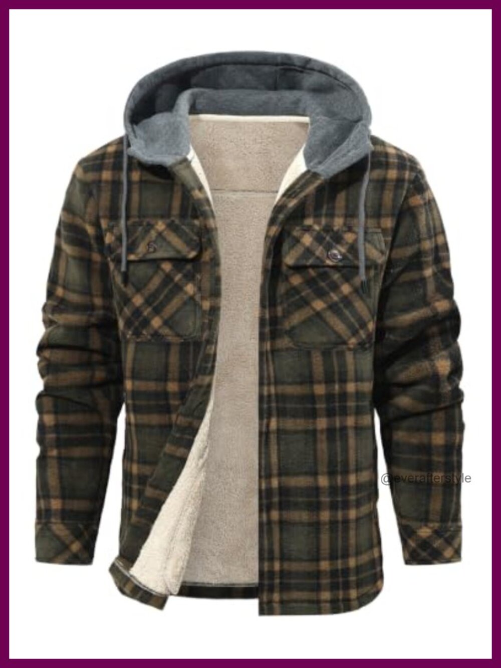 Mens Plaid Flannel Jacket Sherpa Lined Button Hoodie Coat